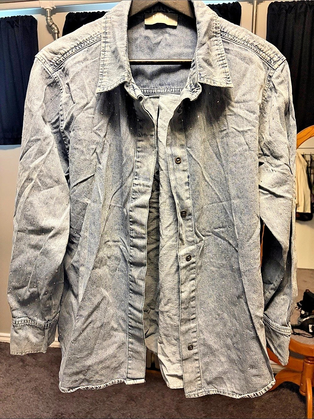 blueb Women's Blue Denim Button-Up Jacket with rhinestones